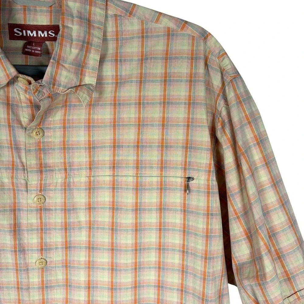 Simms Shirt Mens Large Cor3 Plaid Short Sleeve‎ Button Up Fishing Travel Outdoor